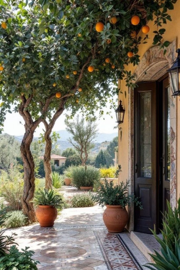 Citrus filled courtyard Mediterranean French garden style