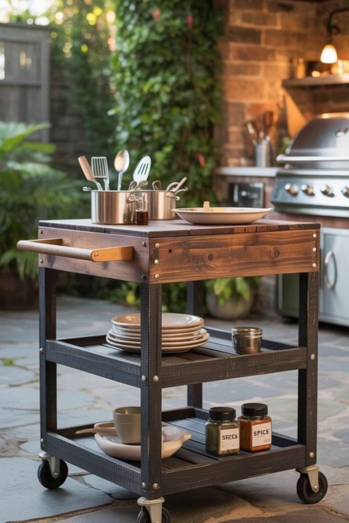 Crate stack BBQ storage prep station.