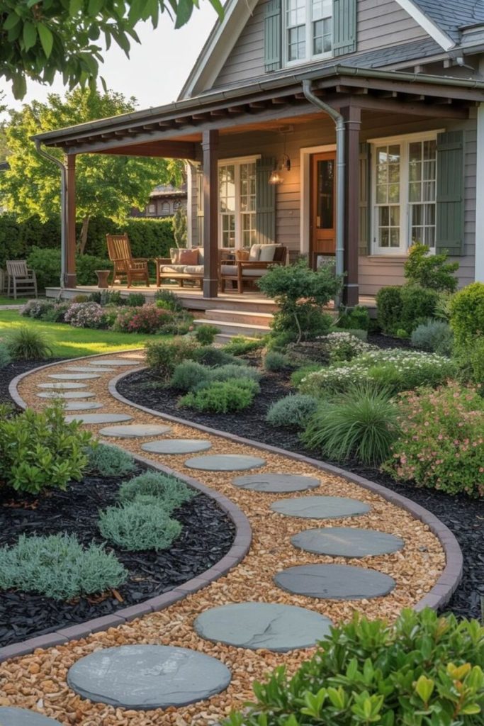 Curved woodland path front yard