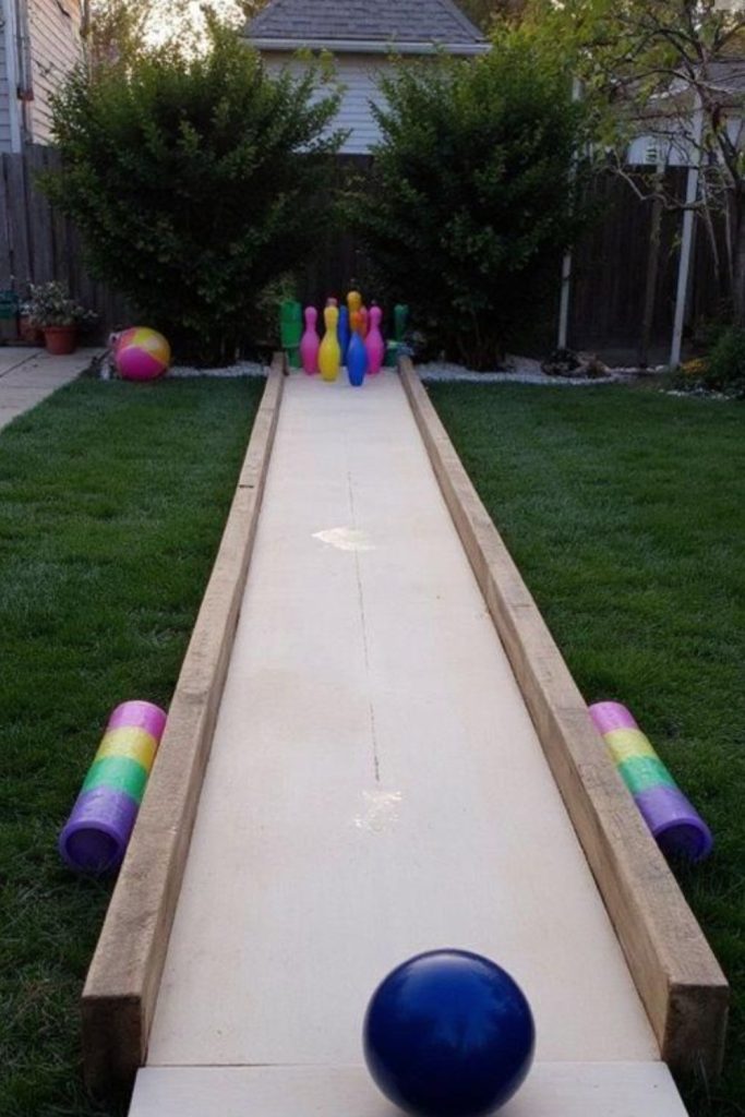 DIY bowling game backyard kids activity.