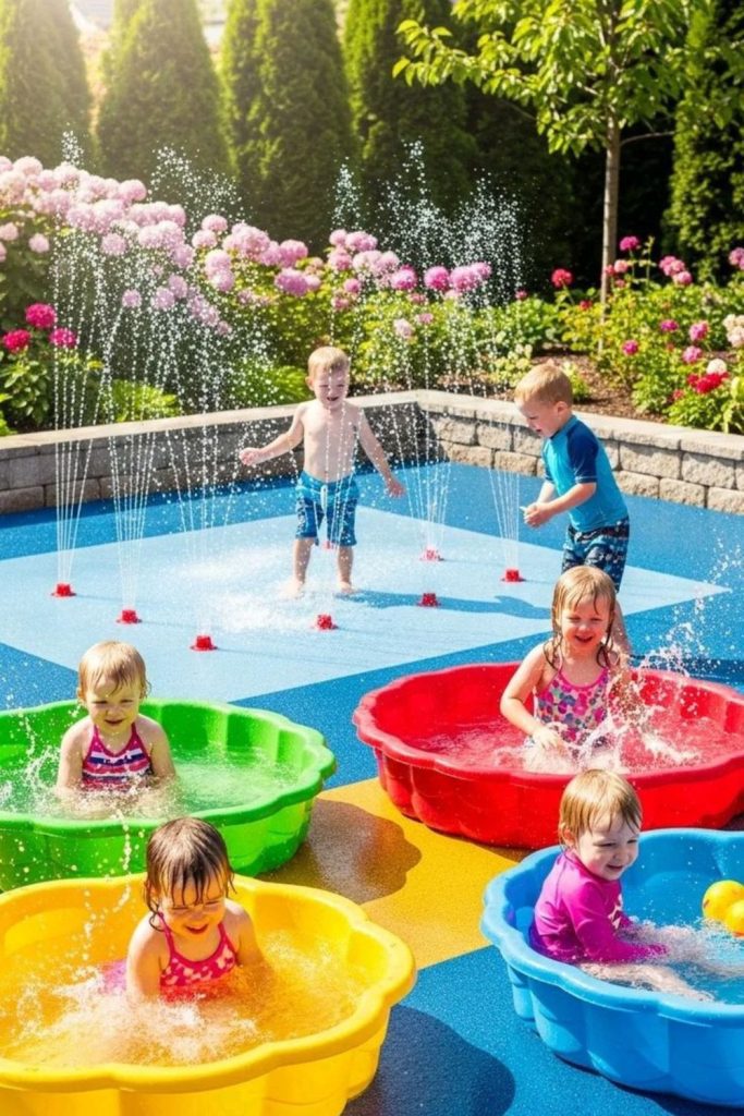 DIY splash pad backyard water play.