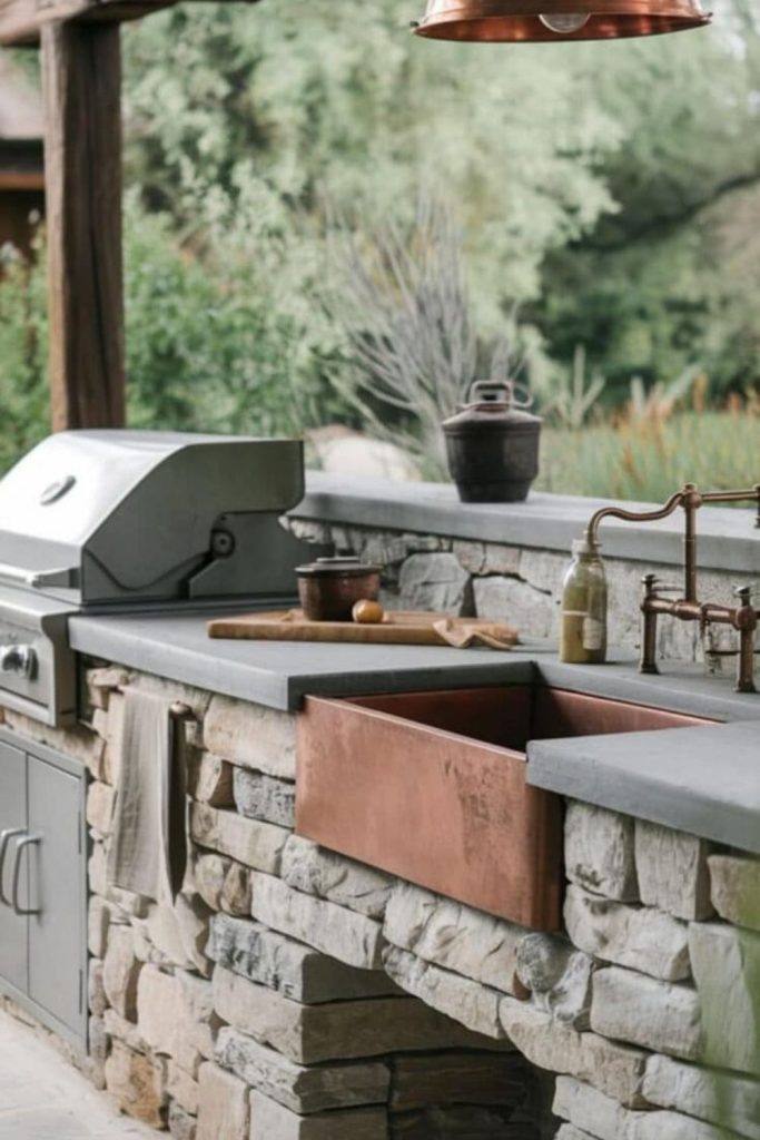 Stone counter BBQ natural prep space.