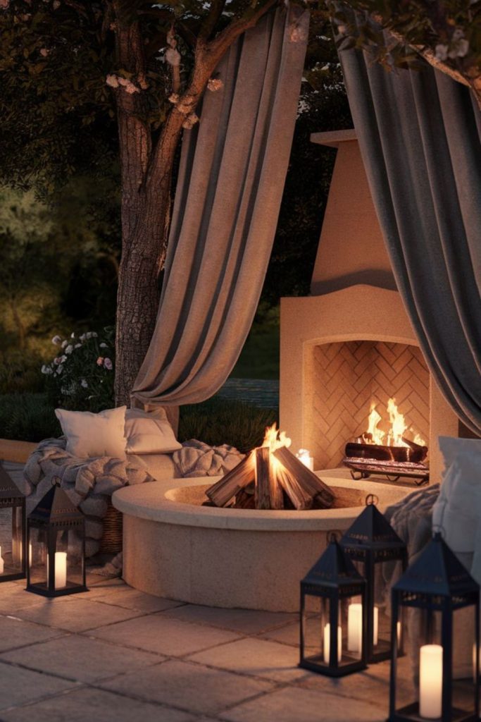 Warm adobe style desert fireplace