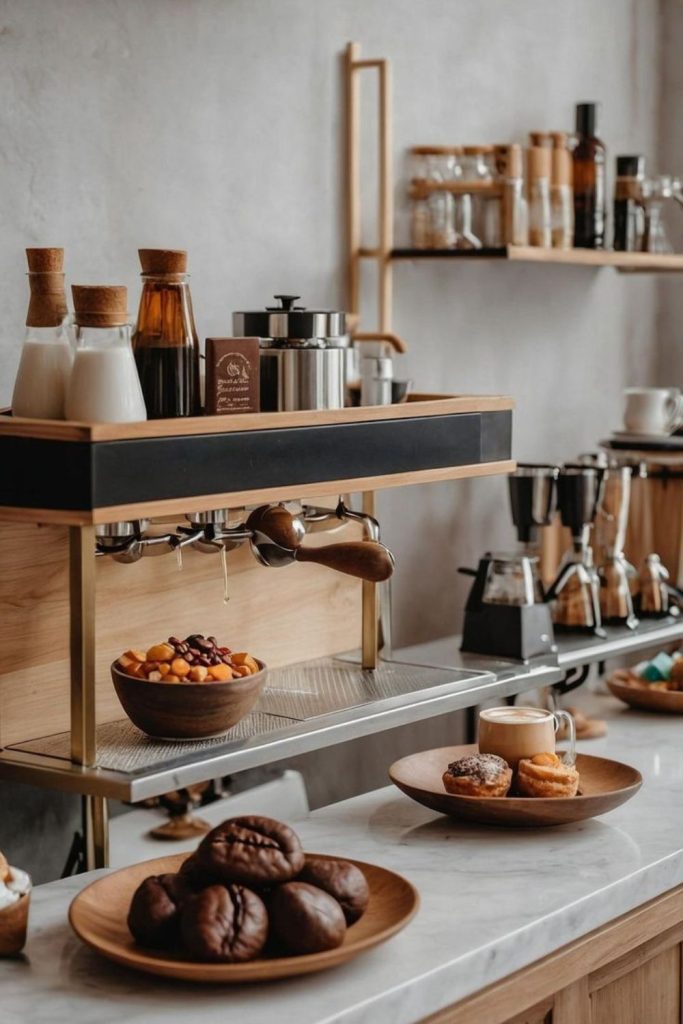 Desert clay warm earthy coffee retreat space.