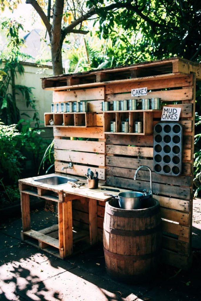 Driftwood mud kitchen rustic coastal play space
