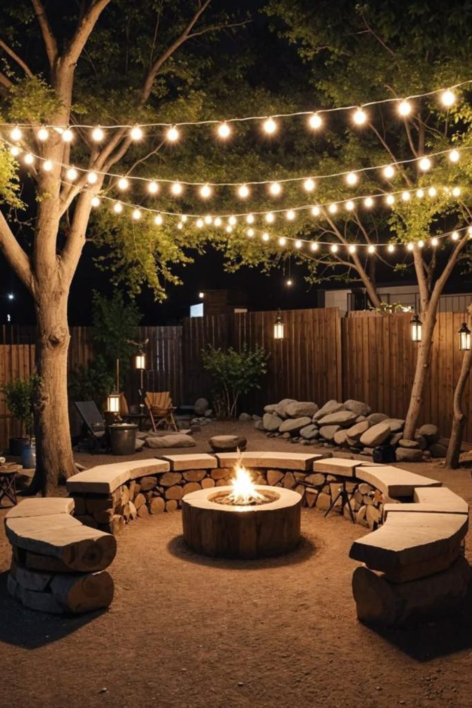 Cozy circular gravel fire pit seating