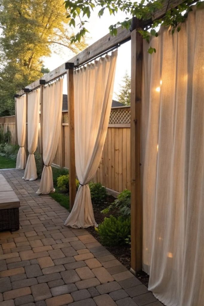 Outdoor fabric curtain privacy screen