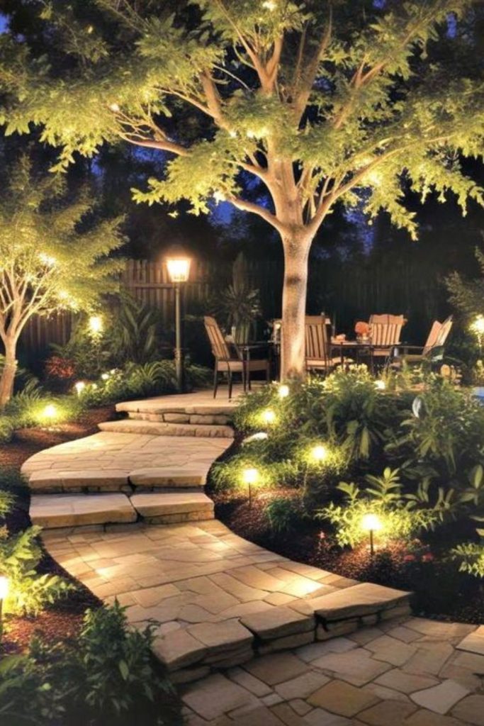 Fairy light glowing garden front