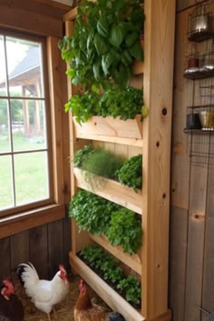 Farm ladder organized poultry feeding shelf system