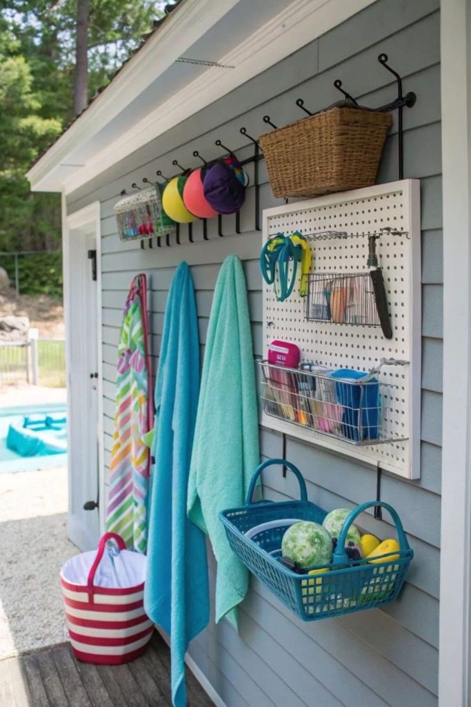 Fence hooks hanging pool floats display