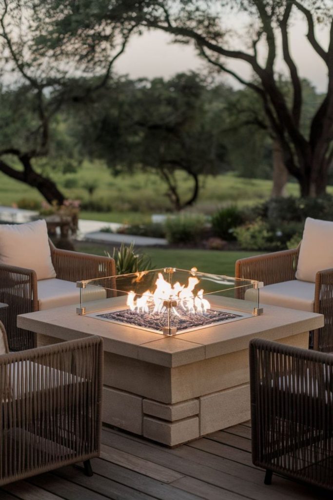 Fire table outdoor lounge setup