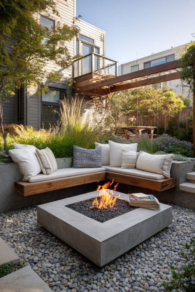 Floating bench modern fire pit seating