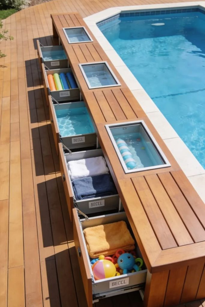 Floating deck pool, elevated modern airy outdoor illusion.