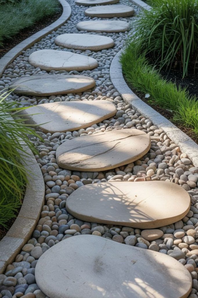 Floating stepping stones kids river balance path.