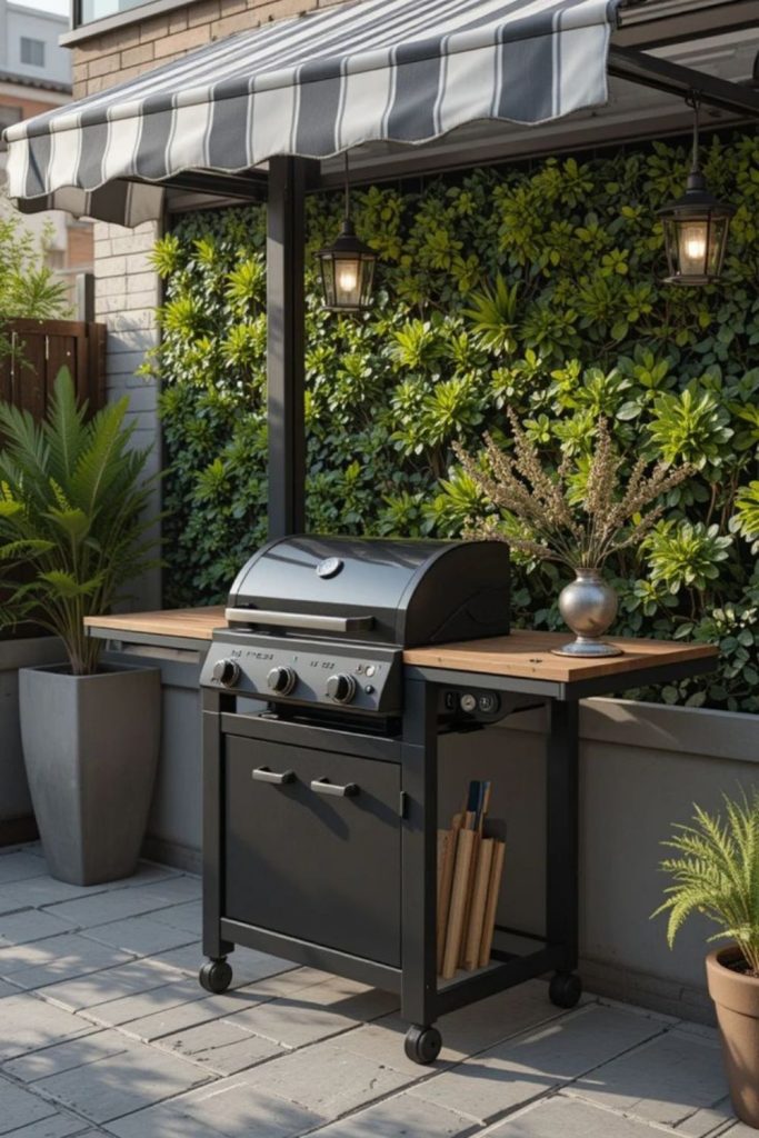 Foldable crate temporary grill setup.