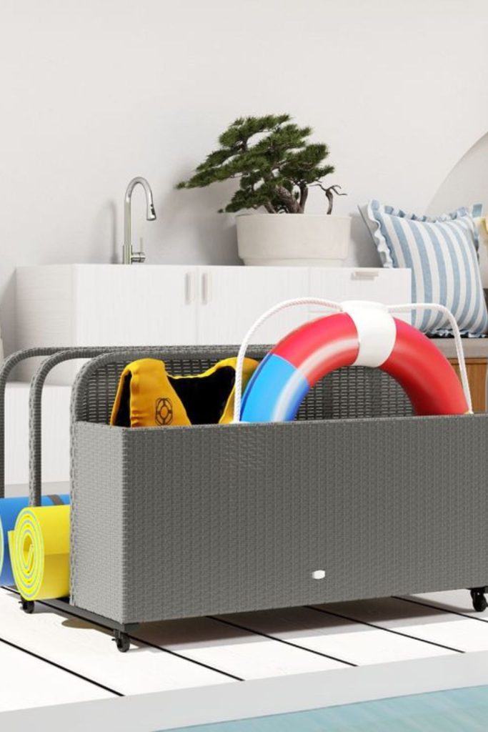 Folding rack holding portable pool floats