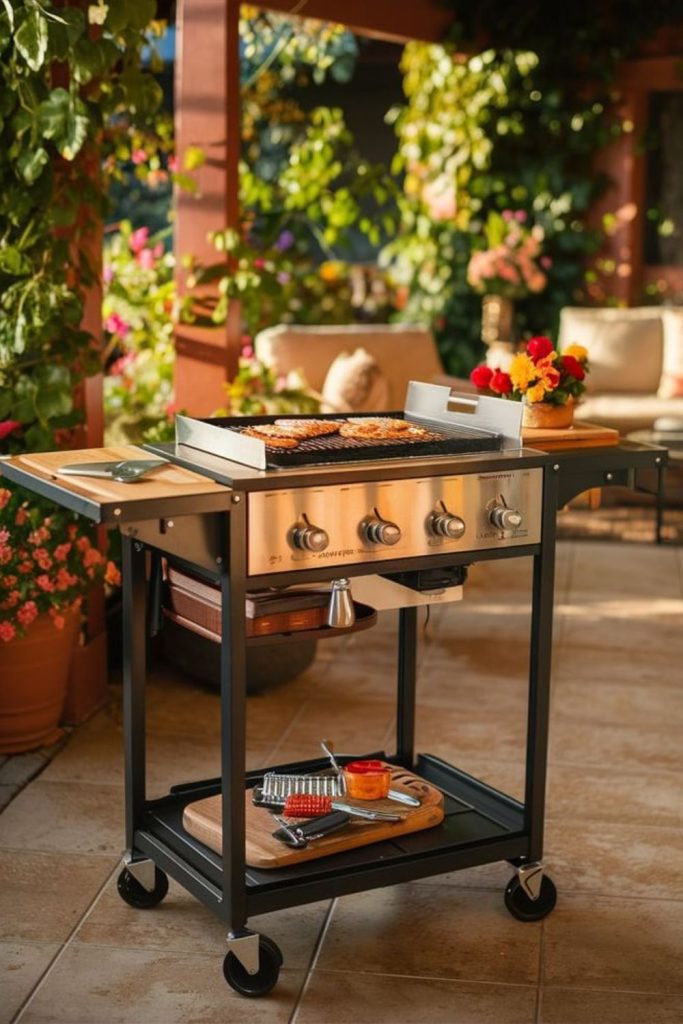 Folding table portable grill setup.