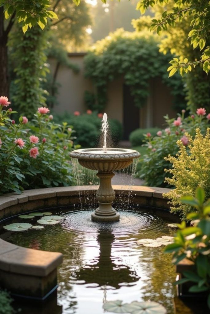 Structured lily basin water formal French garden