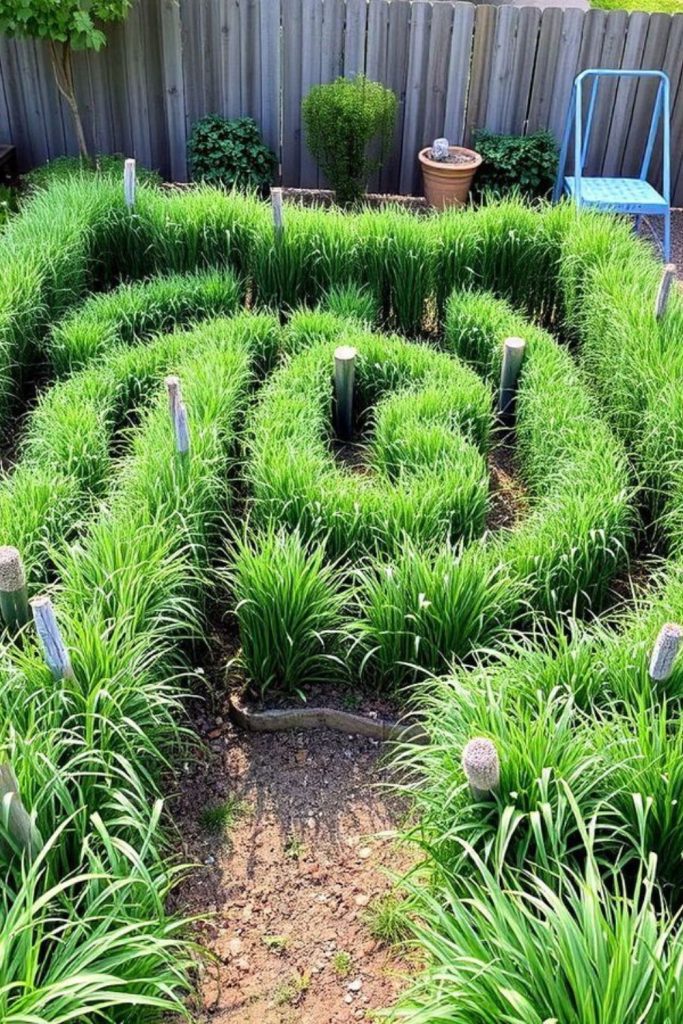 Garden maze backyard kids exploration path.