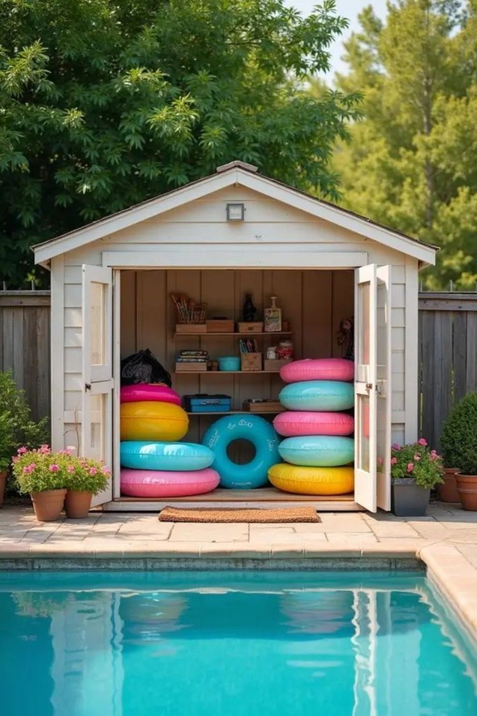 Garden shed nook for float storage