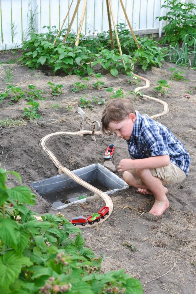 Garden train track kids outdoor loop ride.