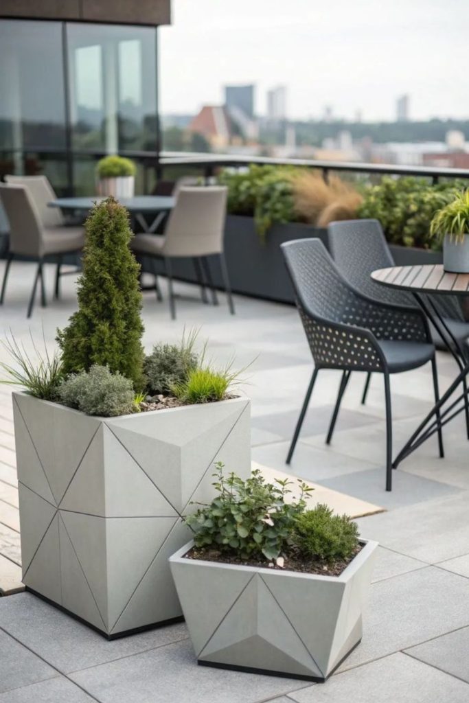 Geometric metal frame modern flower pots.