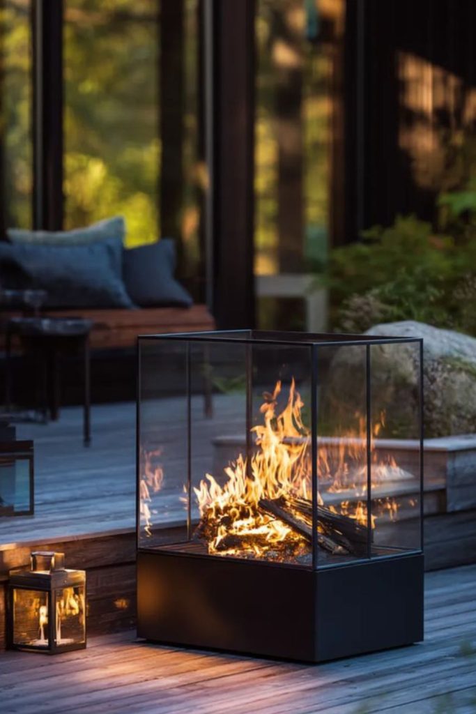 Enclosed glass modern fire display