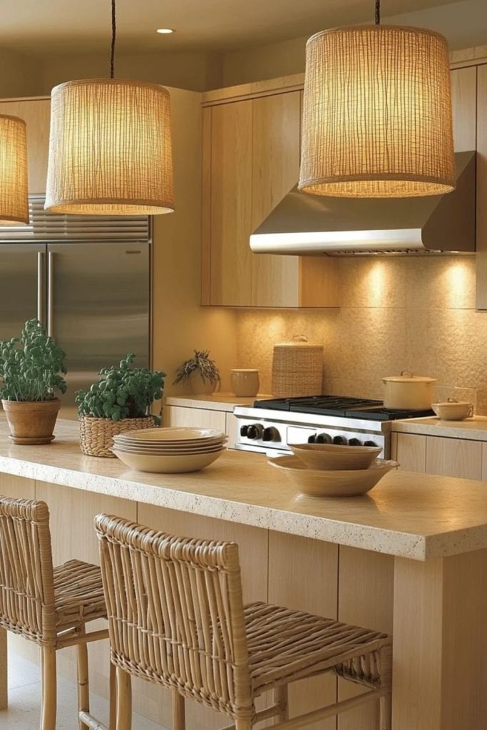 Golden amber warm glowing kitchen ambiance