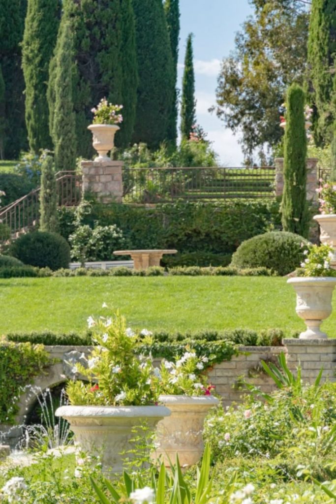 Expansive estate panoramic formal French garden landscape