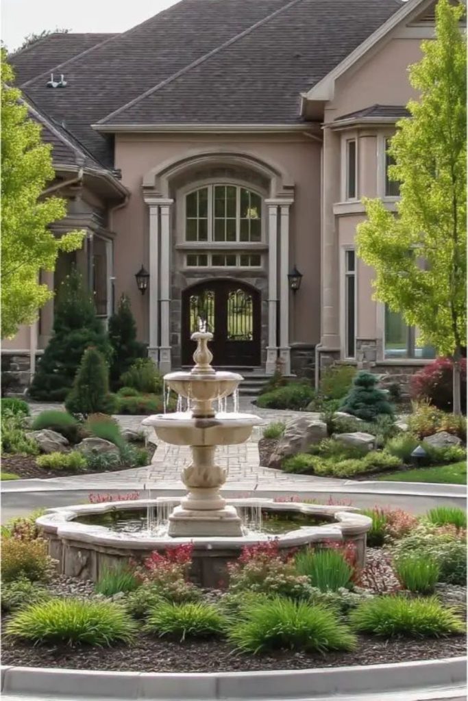 Symmetrical fountain elegant front yard