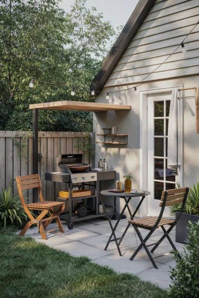 Gravel backyard grill simple outdoor setup.