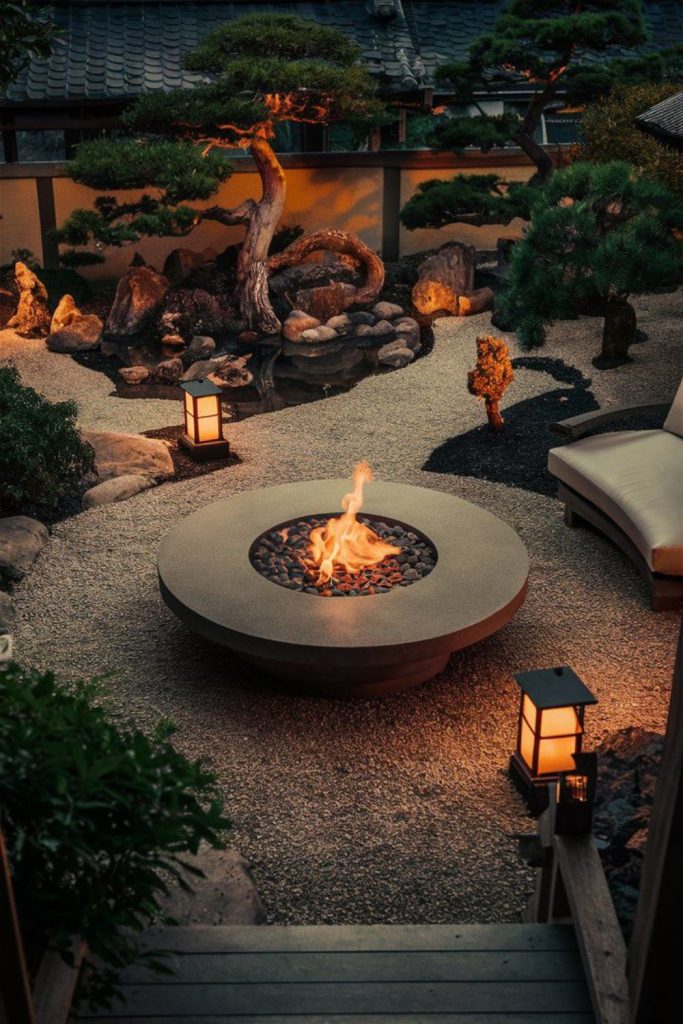 Zen gravel minimalist fire pit space