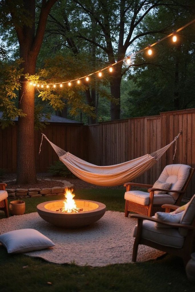 Hammock relaxed fire pit chill zone