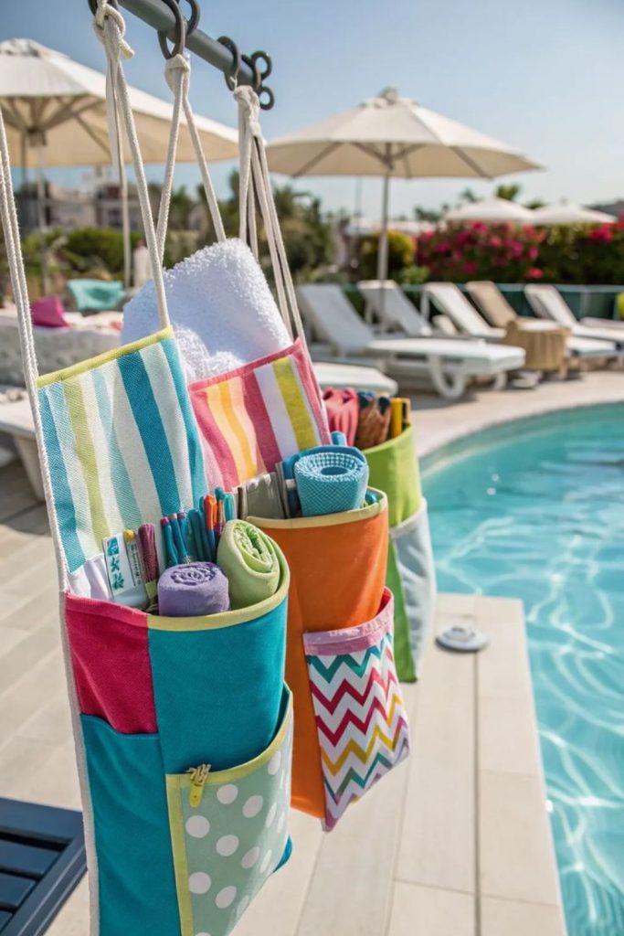 Tiered hanging baskets for pool floats