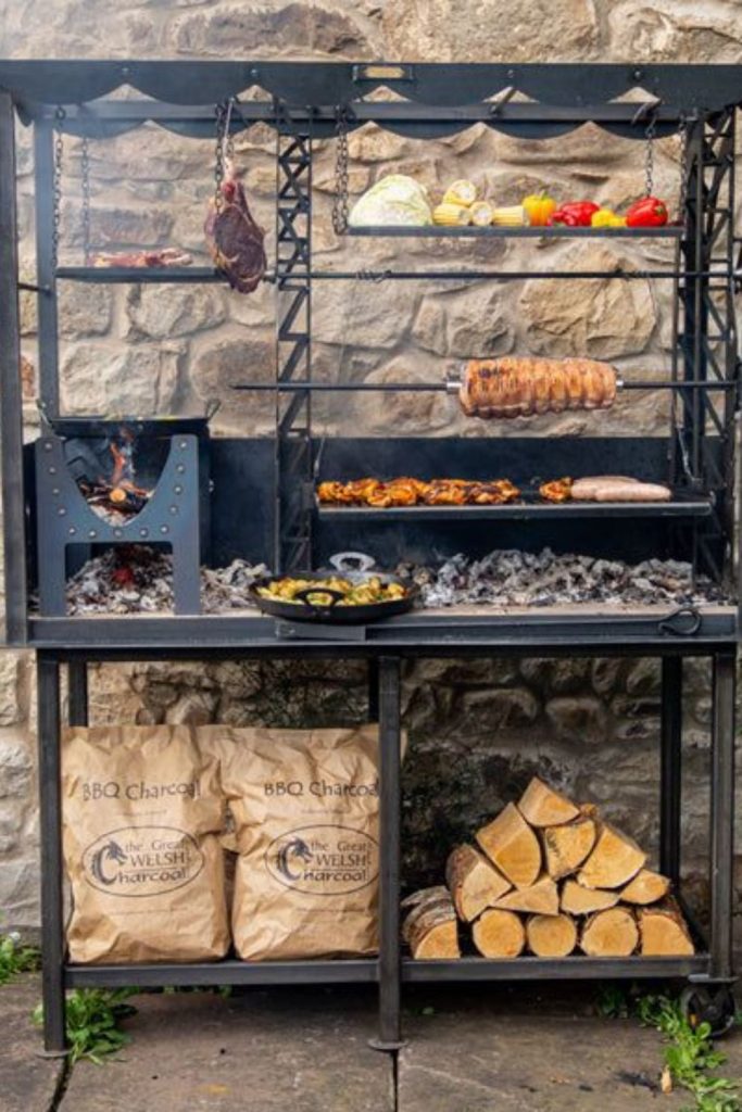 Hanging rack grill camp style cooking.