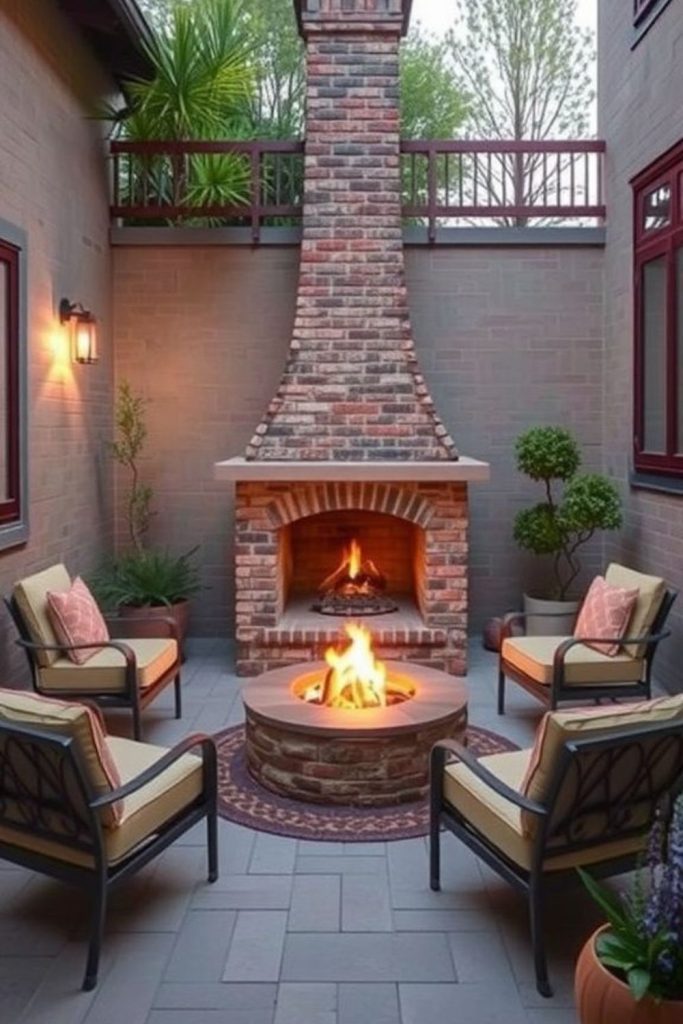 Secluded courtyard cozy fire corner