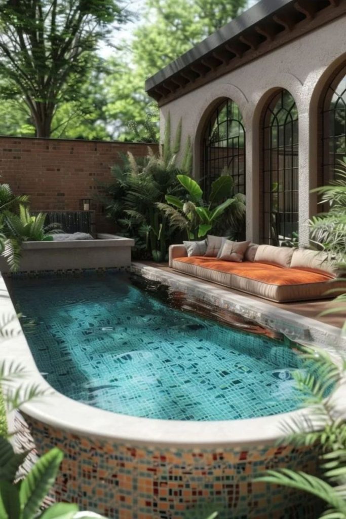 Courtyard hidden pool, private enclosed tranquil water space.