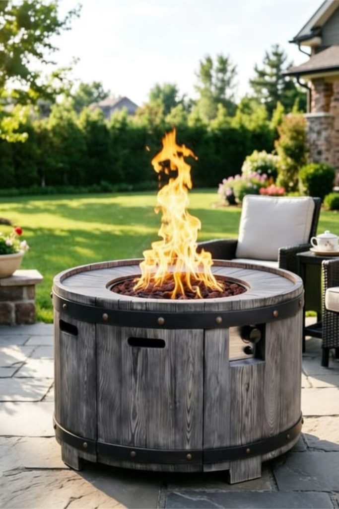 Recycled barrel industrial fire pit