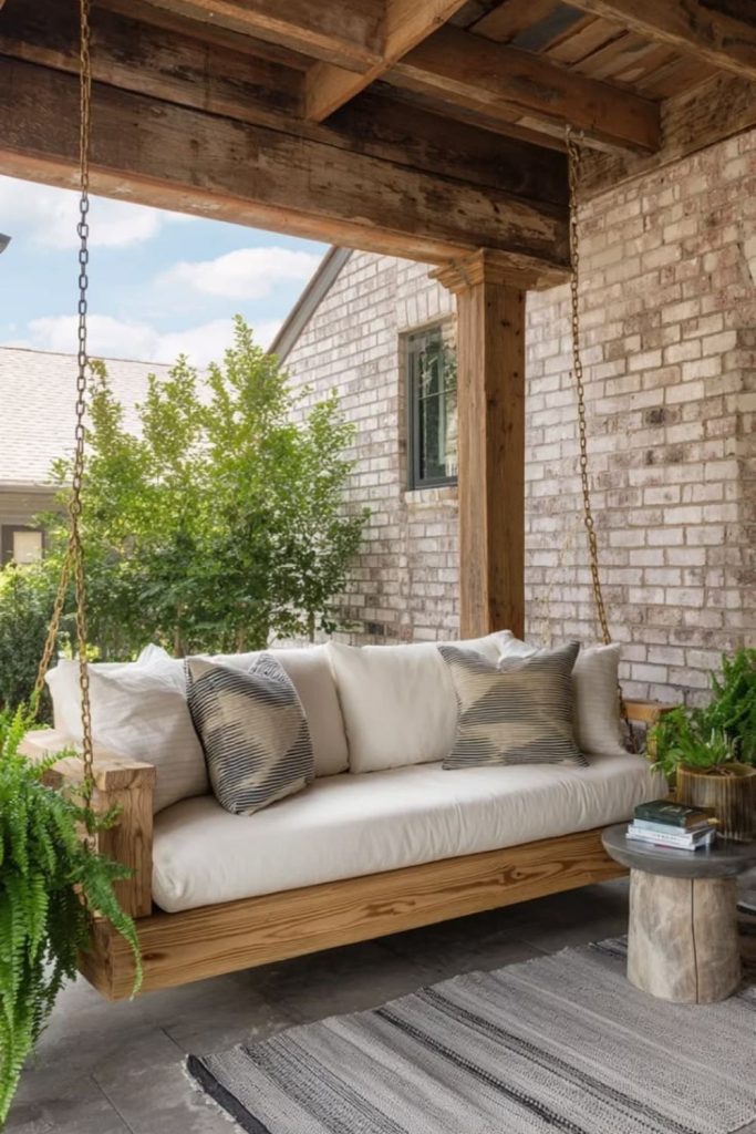 Industrial chain suspended wooden bench swing