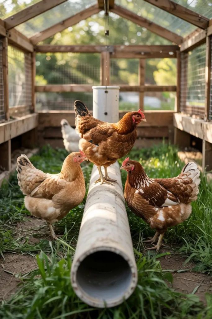 Industrial pipe grid chicken roost system layout