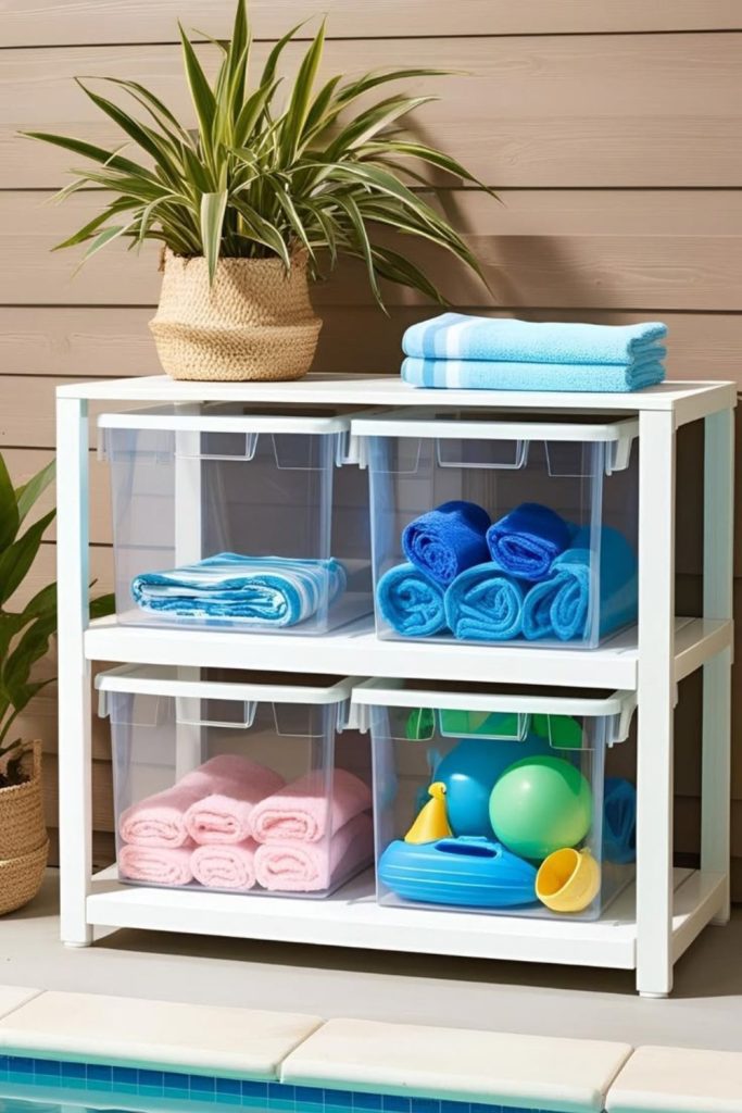 Cube grid organizing inflatable swim toys