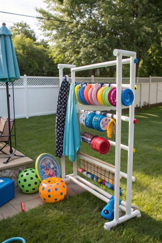 Upright drying rack for pool floats
