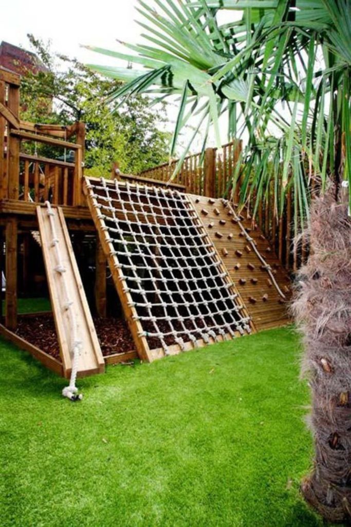 Jungle rope climbing kids outdoor structure zone.
