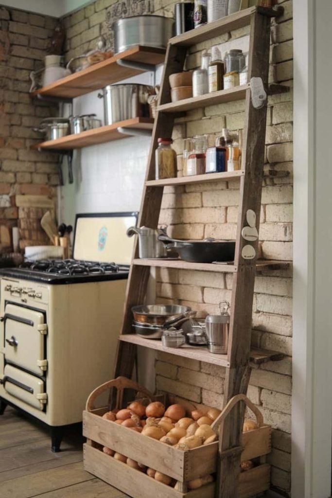 Ladder shelf vertical mud kitchen display
