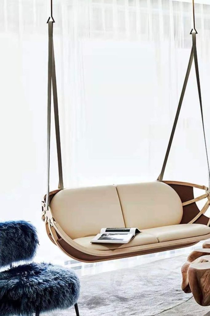 Leather strap modern urban swing bench