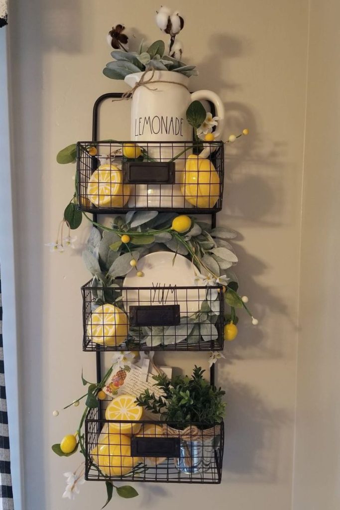 Woven lemon basket wall decor rustic kitchen accent