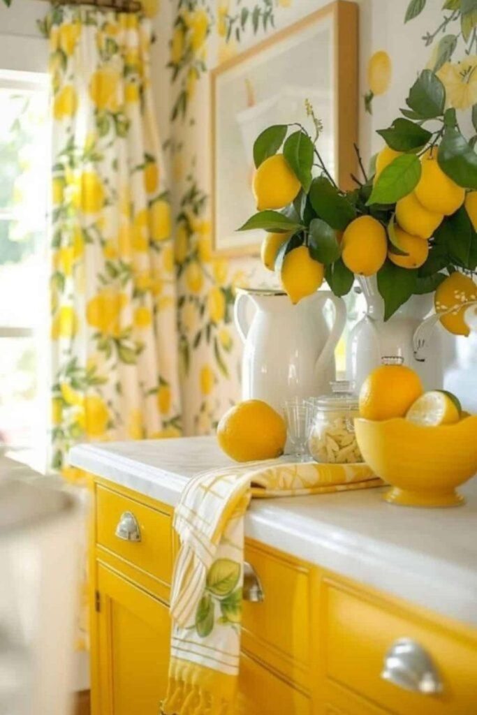 Decor shelf with lemon toned crystal accent ornaments