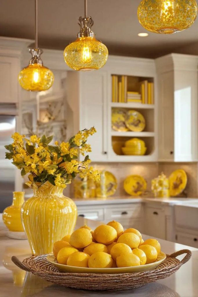 Soft yellow countertop design with modern citrus elegance