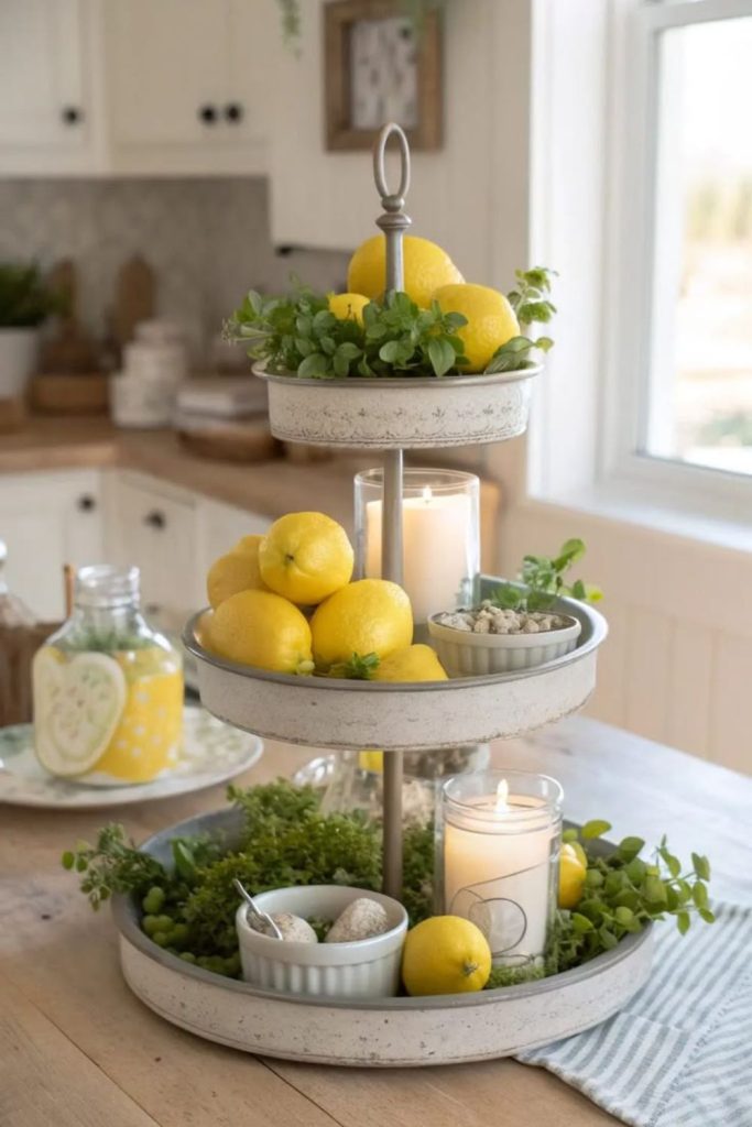 Indoor herb garden with lemon inspired kitchen greenery corner