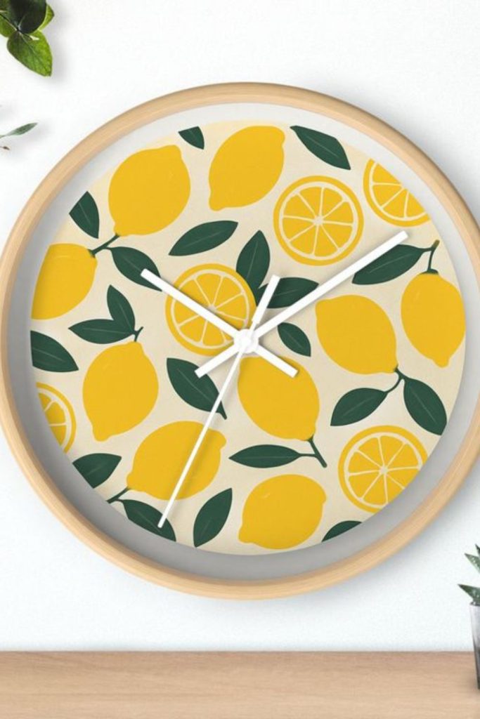 Lemon themed wall clock with bright kitchen accent piece